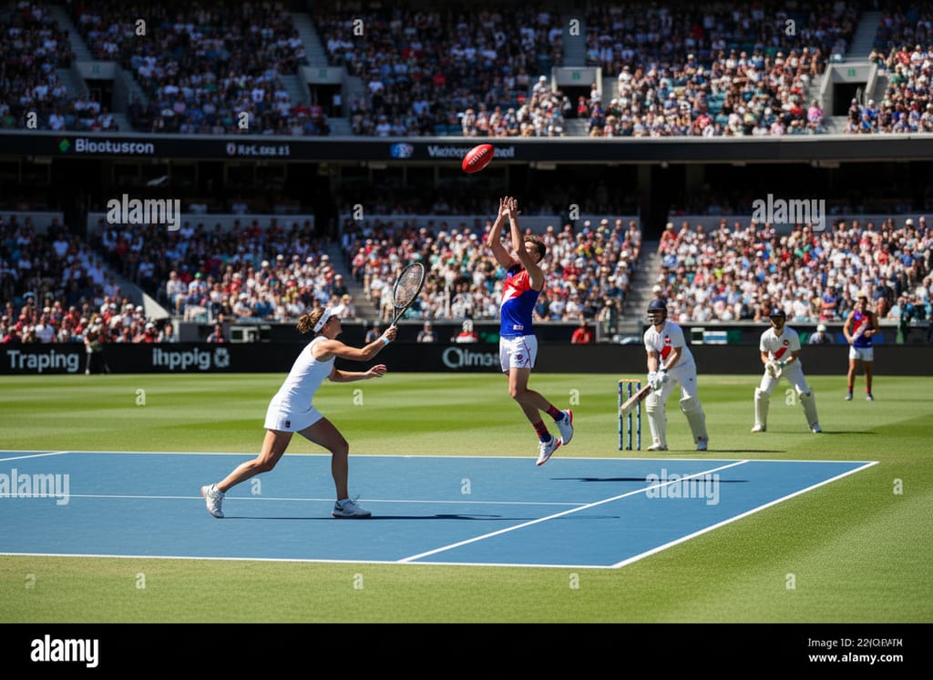 AFL, cricket and tennis action on the same ground at a packed Australian stadium